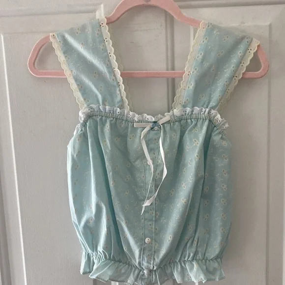 Vintage 70’s Surf & Turf Baby Doll Eyelit Bustier Style Top. Tag Size Large - Picture 5 of 5